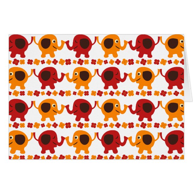 Éléphants rouges et oranges mignons tenant des (Devant Horizontal)