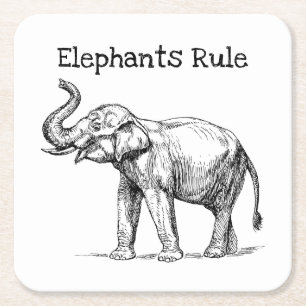 Elephants Rule Square Paper Coaster