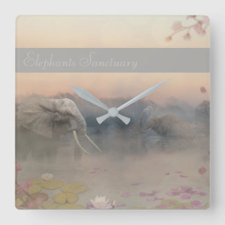Elephants sanctuary square wall clock