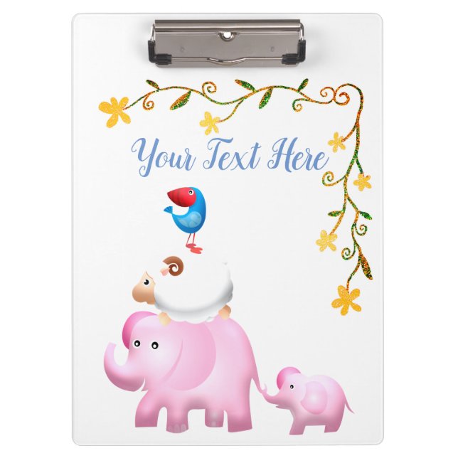 Elephants, Sheep & Bird Animal Tower Clipboard (Front)