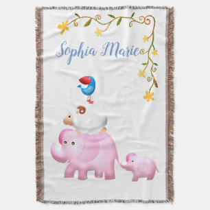 Elephants, Sheep & Bird Animal Tower Throw Blanket