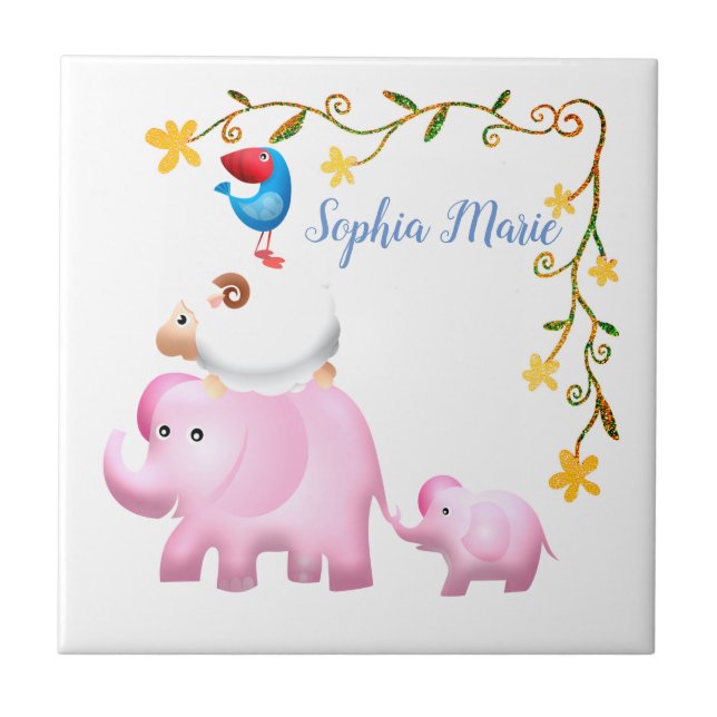 Elephants, Sheep & Bird Animal Tower Tile (Front)