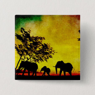 Elephants Sunset 2 Inch Square Button