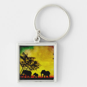 Elephants Sunset Keychain
