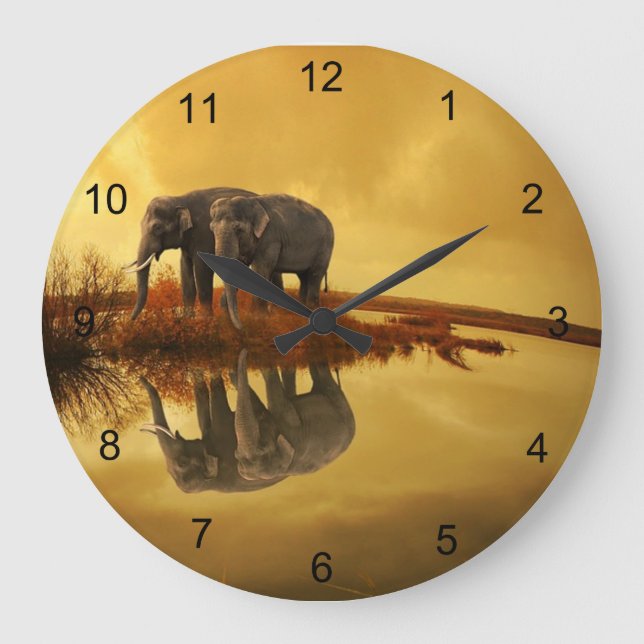 Elephants Sunset Large Clock (Front)