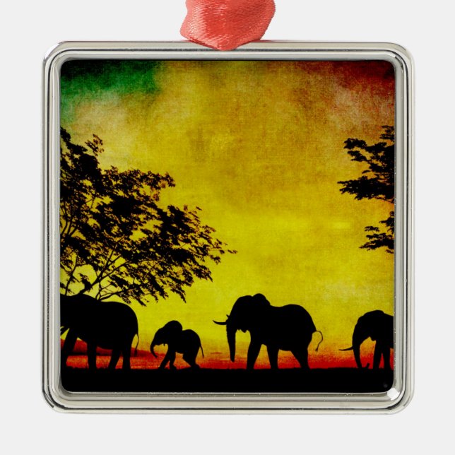 Elephants Sunset Metal Ornament (Front)