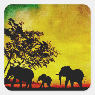 Elephants Sunset Square Sticker