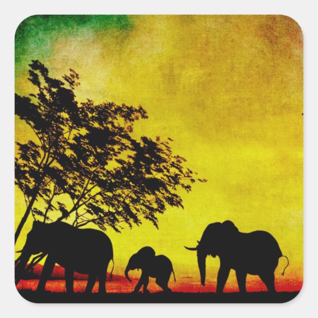 Elephants Sunset Square Sticker (Front)