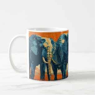 Elephants sunset vintage coffee mug