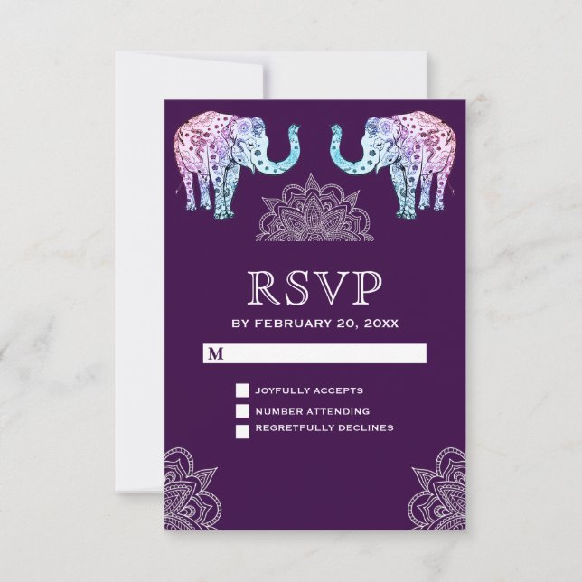Eléphants tatoués au henné Mariage indien RSVP (Devant)