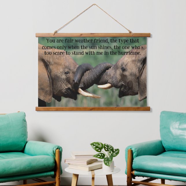 Elephants Together holding each other trunks. Hanging Tapestry (Living Room)
