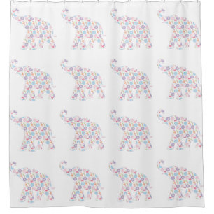Elephants Watercolor Flower Pattern White Modern