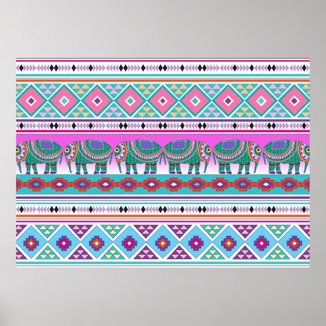 Elephants with Aztec Pattern Beautiful Poster (Front)