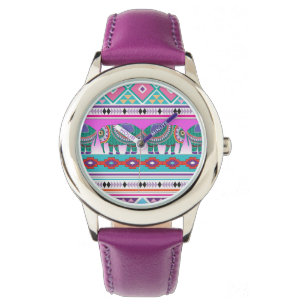 Elephants with Aztec Pattern Cute Watch