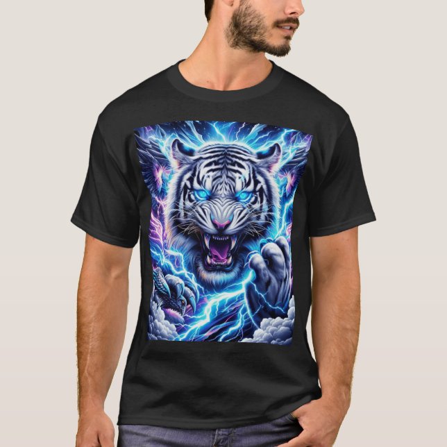 Eletric Blue Lighting Tiger T-Shirt Design (Devant)