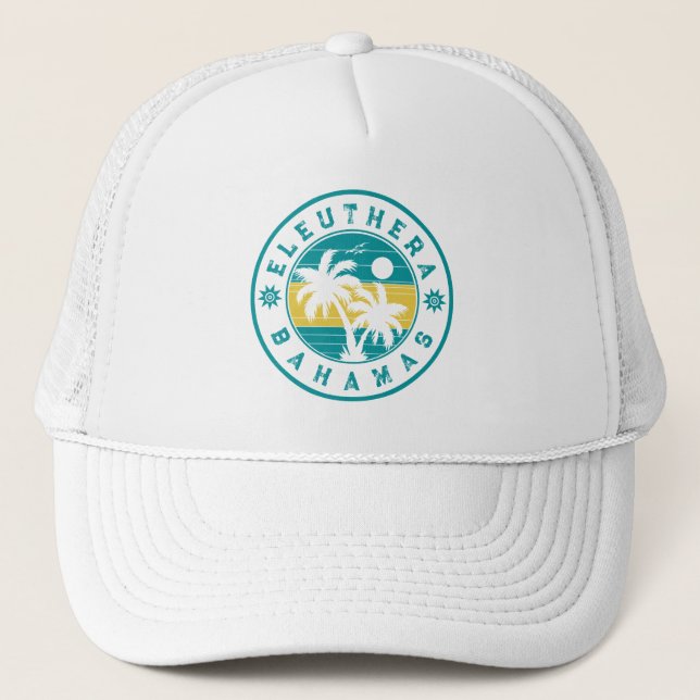Eleuthera Island Bahamas Palm Tree Souvenirs Trucker Hat (Front)