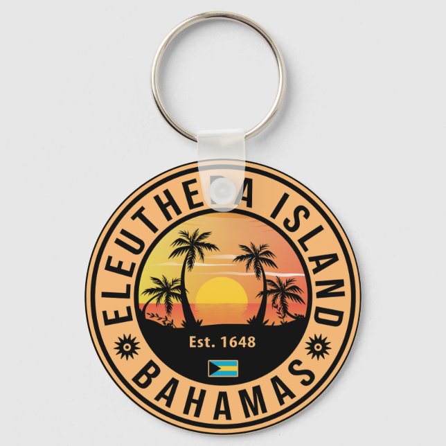 Eleuthera Island Bahamas Retro Sunset Souvenirs Keychain (Front)