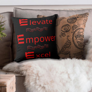 Elevate Empower Excel  Motivational Red & Black Throw Pillow