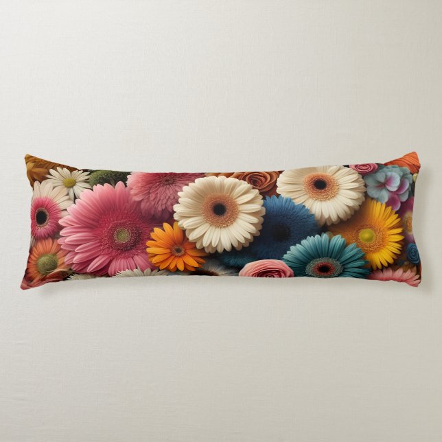Elevate Your Space Colourful Gerbera Daisy Floral  Body Pillow (Front)