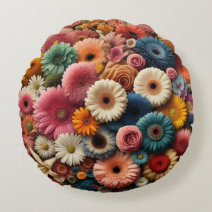 Elevate Your Space Colourful Gerbera Daisy Floral Round Pillow