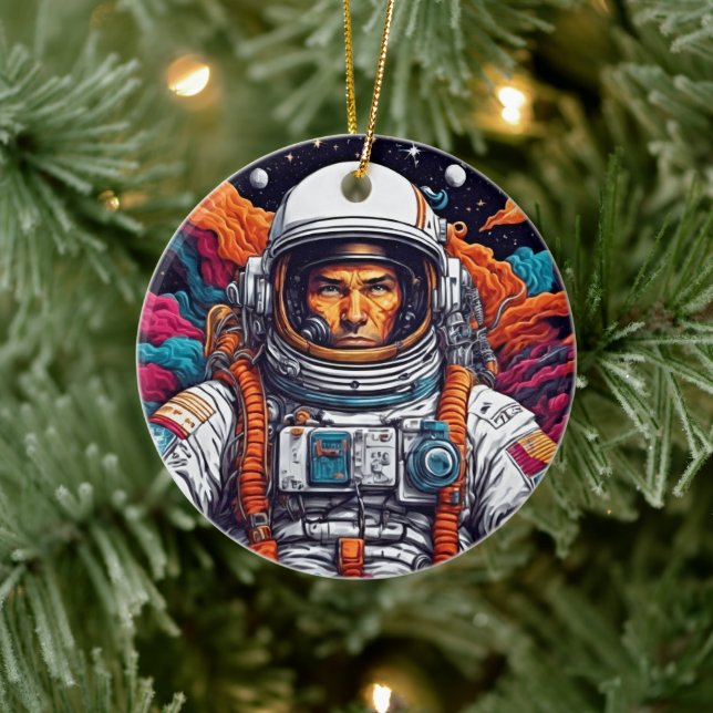 Elevate Your Space with Our Retro Astronaut Art Ceramic Ornament (Tree)