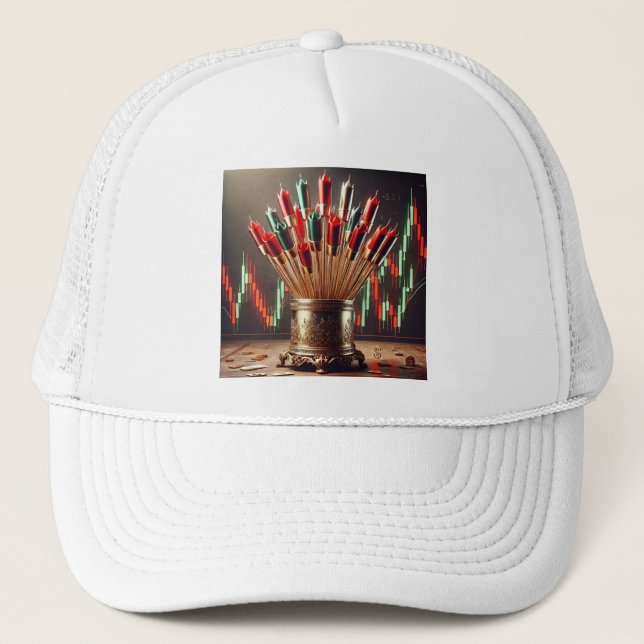 Elevate your space with trading-inspired art. 01 trucker hat (Front)