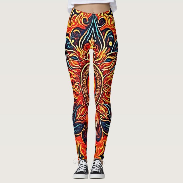 Elevate Your Spirit with Flaming Eye Leggings (Front)