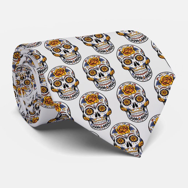 Elevate Your Style with Sugar Skull Elegance Tie (Rolled)