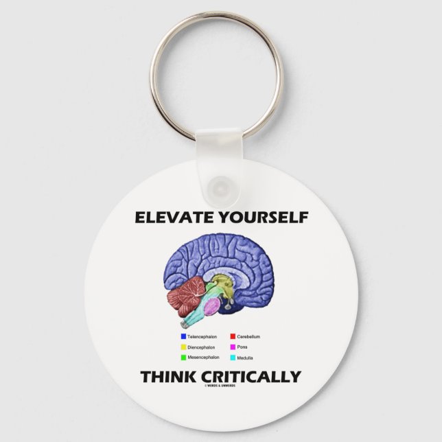 Elevate Yourself Think Critically Brainy Advice Keychain (Front)