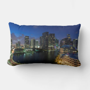 Elevated city skyline from Brickell Key Lumbar Pillow