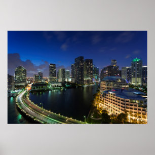 Elevated city skyline from Brickell Key Poster