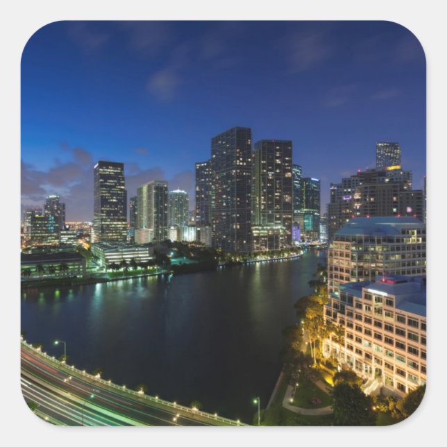 Elevated city skyline from Brickell Key Square Sticker (Front)