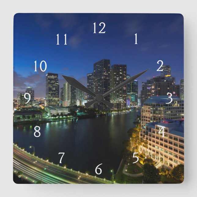 Elevated city skyline from Brickell Key Square Wall Clock (Front)