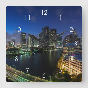 Elevated city skyline from Brickell Key Square Wall Clock