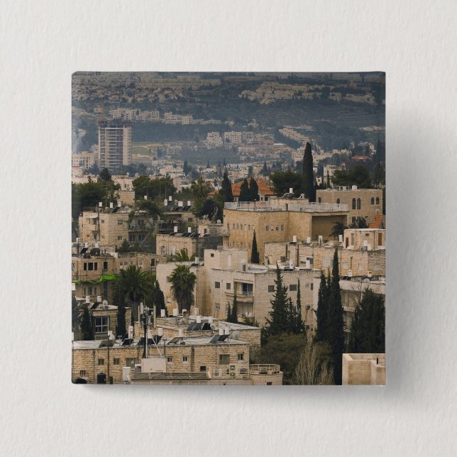 Elevated city view from Jerusalem YMCA tower 2 Inch Square Button (Front)
