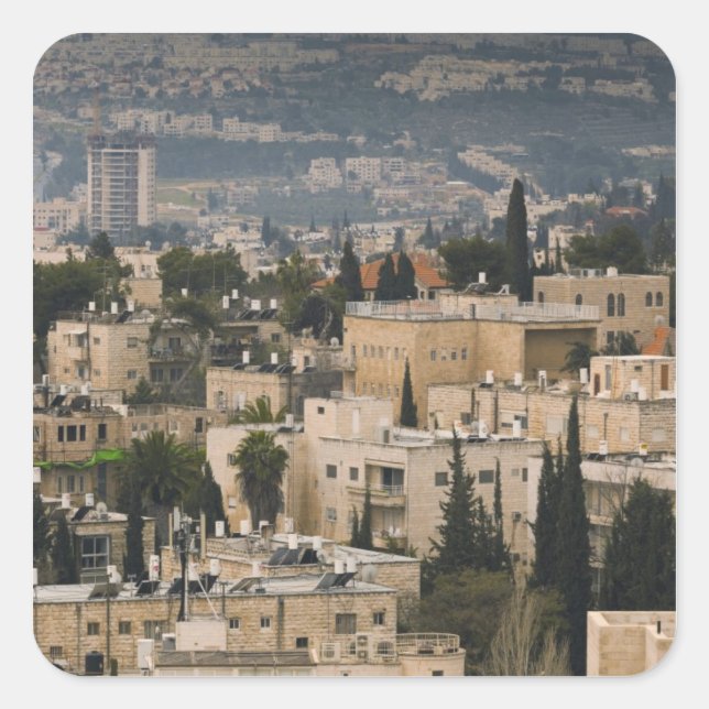 Elevated city view from Jerusalem YMCA tower Square Sticker (Front)