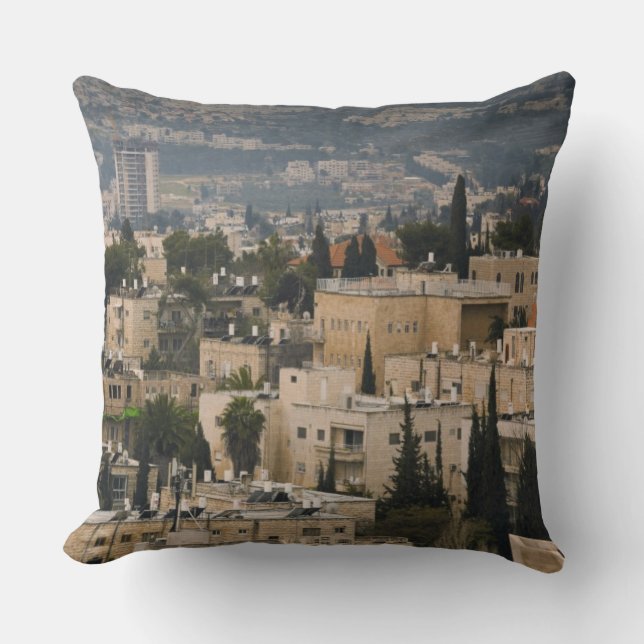 Elevated city view from Jerusalem YMCA tower Throw Pillow (Front)