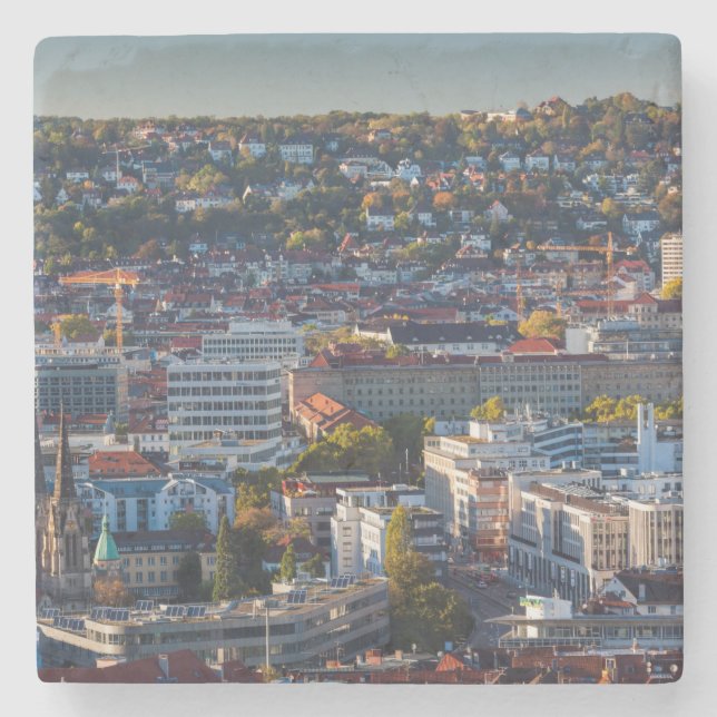Elevated City View of Stuttgart Stone Coaster (Front)