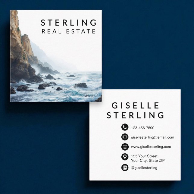 Elevated Coastal Oceanfront Real Estate Square Business Card (Creator Uploaded)