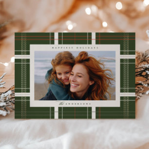 Elevated Plaid Cozy Cabin Forest Beige and Green Holiday Card