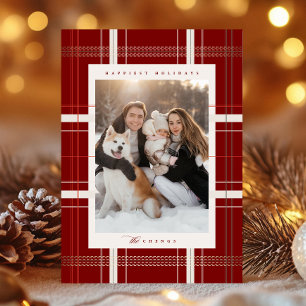 Elevated Plaid Cozy Cabin Forest Burgundy Beige Holiday Card