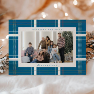 Elevated Plaid Cozy Cabin Forest Turquoise Blue Holiday Card