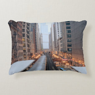 Elevated rail in downtown Chicago over Wabash Accent Pillow