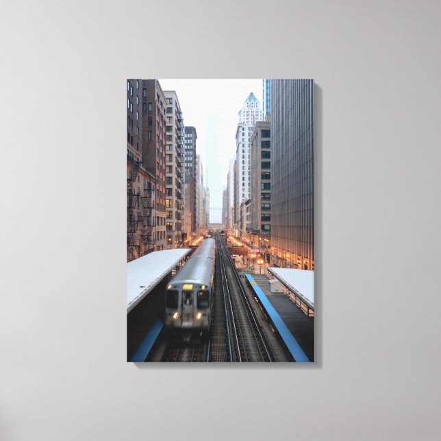 Elevated rail in downtown Chicago over Wabash Canvas Print (Front)
