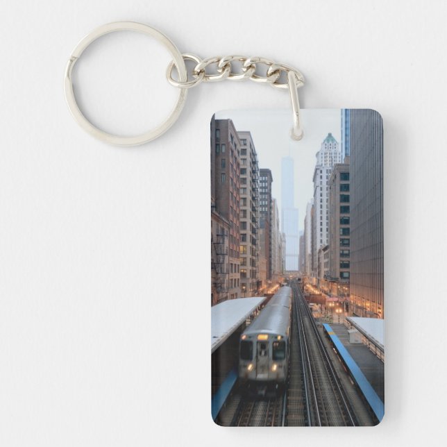 Elevated rail in downtown Chicago over Wabash Keychain (Front)