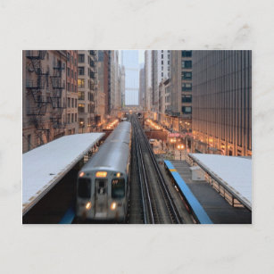 Elevated rail in downtown Chicago over Wabash Postcard