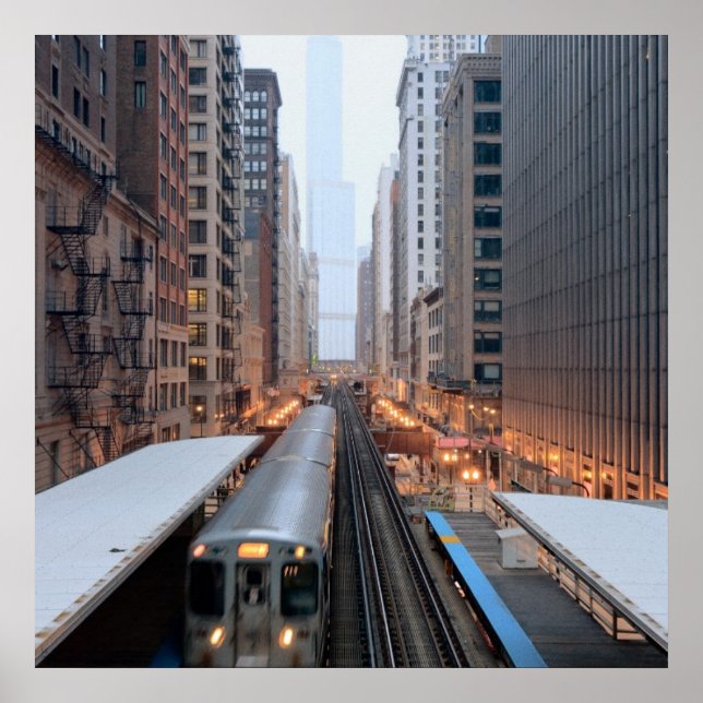 Elevated rail in downtown Chicago over Wabash Poster (Front)