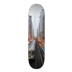 Elevated rail in downtown Chicago over Wabash Skateboard