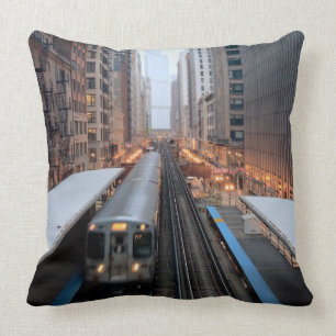 Elevated rail in downtown Chicago over Wabash Throw Pillow
