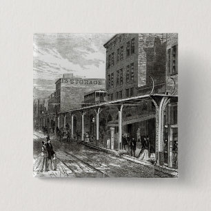 Elevated Railway in Greenwich Street, New York 2 Inch Square Button